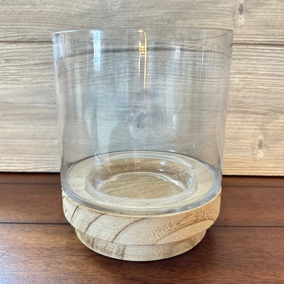 Glass Hurricane Vase with Mango Wood Base - Picture 5 of 16